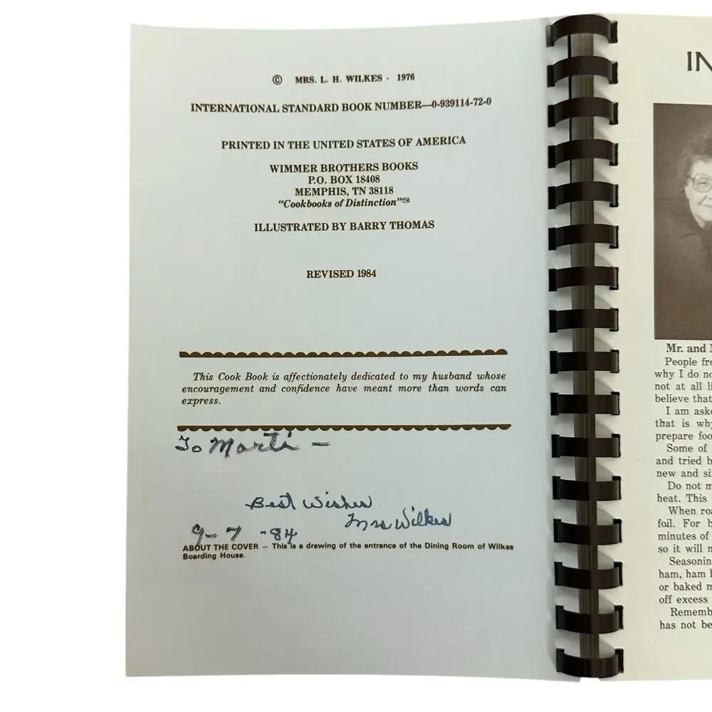 Famous Recipes from Mrs. Wilkes Boarding House in Historic Savannah, Signed Book